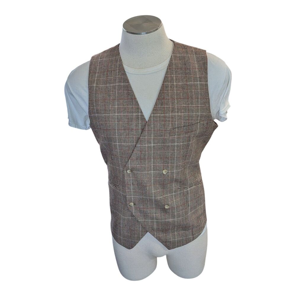 Hockerty Prince Of Wales Brown Beige Waistcoat Vest Tailored Formal Business Dad